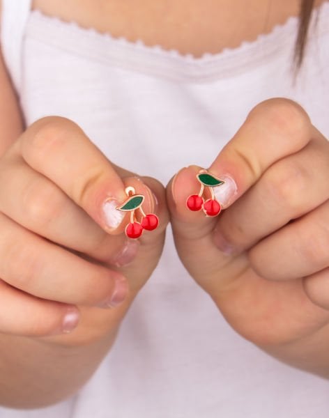 925 Ayar Gümüş Kiraz Çocuk Küpesi Rose Kaplama