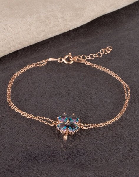 Mistik Topaz Taşlı Yonca Gümüş Bileklik