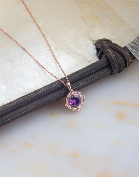 925 Ayar Gümüş Zirkon Taşlı Sultan Kolye MOR