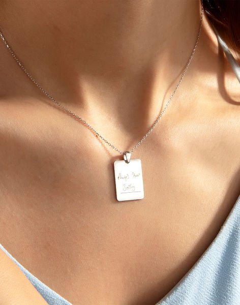 Dikdörtgen tasarım Kişiselleştirilebilir Gümüş Kolye Rodyum Kaplama