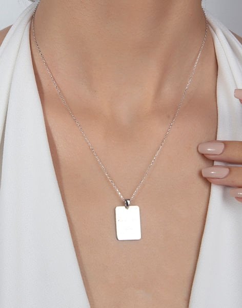 Dikdörtgen tasarım Kişiselleştirilebilir Gümüş Kolye Rodyum Kaplama