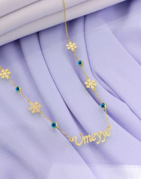 925 Ayar Gümüş Cam Göz İsimli Kolye