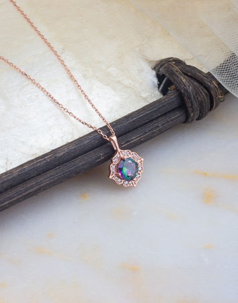 925 Ayar Gümüş Zirkon Taşlı Sultan Kolye MİSTİK TOPAZ