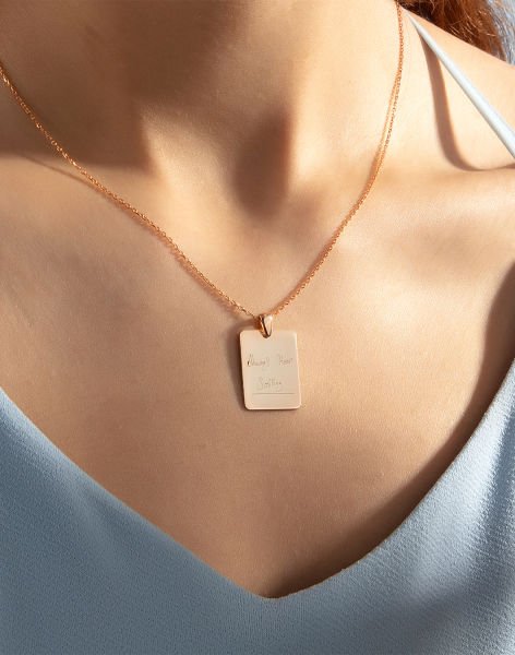 Dikdörtgen tasarım Kişiselleştirilebilir Gümüş Kolye Rose Kaplama