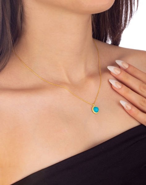 925 Ayar Minimal Firuze Taşlı Gümüş Kolye