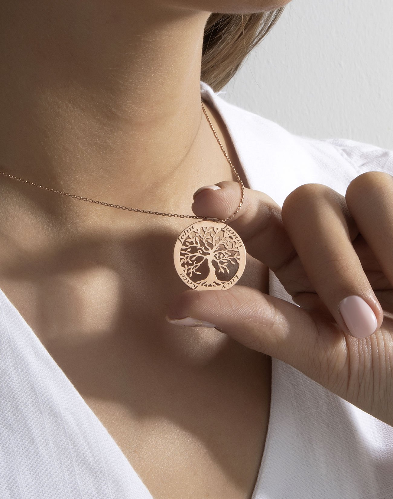 İsimli Gümüş Soy Ağacı Kolye Rose Kaplama