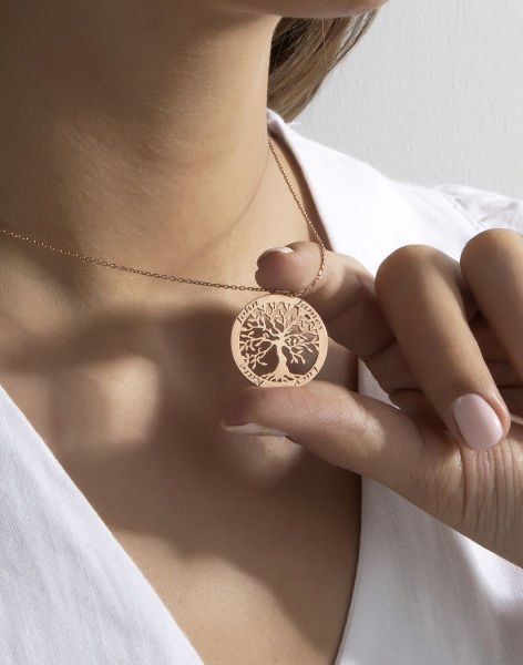 İsimli Gümüş Soy Ağacı Kolye Rose Kaplama