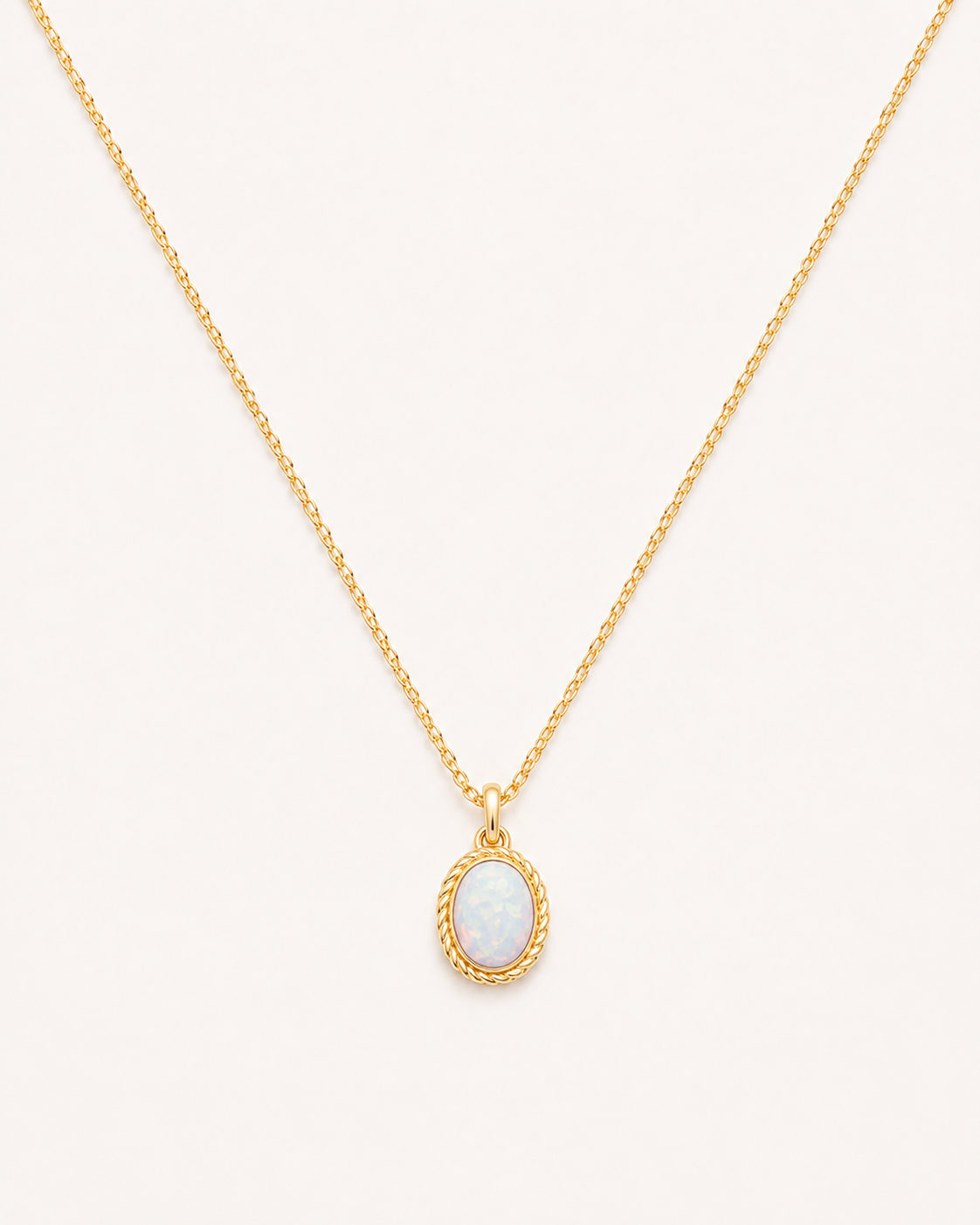 925 Ayar Opal Taşlı Oval Minimal Gümüş Kolye
