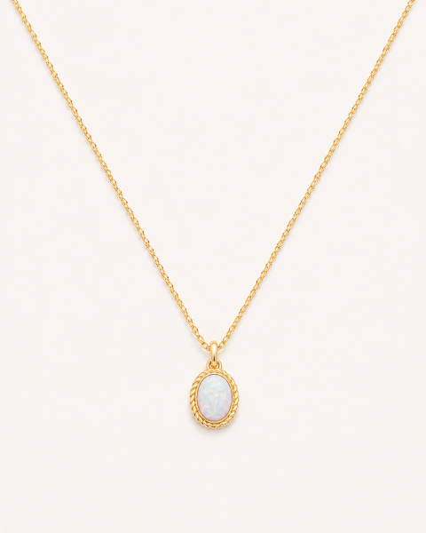 925 Ayar Opal Taşlı Oval Minimal Gümüş Kolye