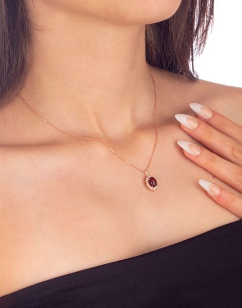 925 Ayar Gümüş Zirkon Taşlı Prenses Kolye KIRMIZI