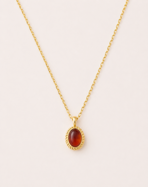 925 Ayar Kırmızı Taşlı Oval Minimal Gümüş Kolye