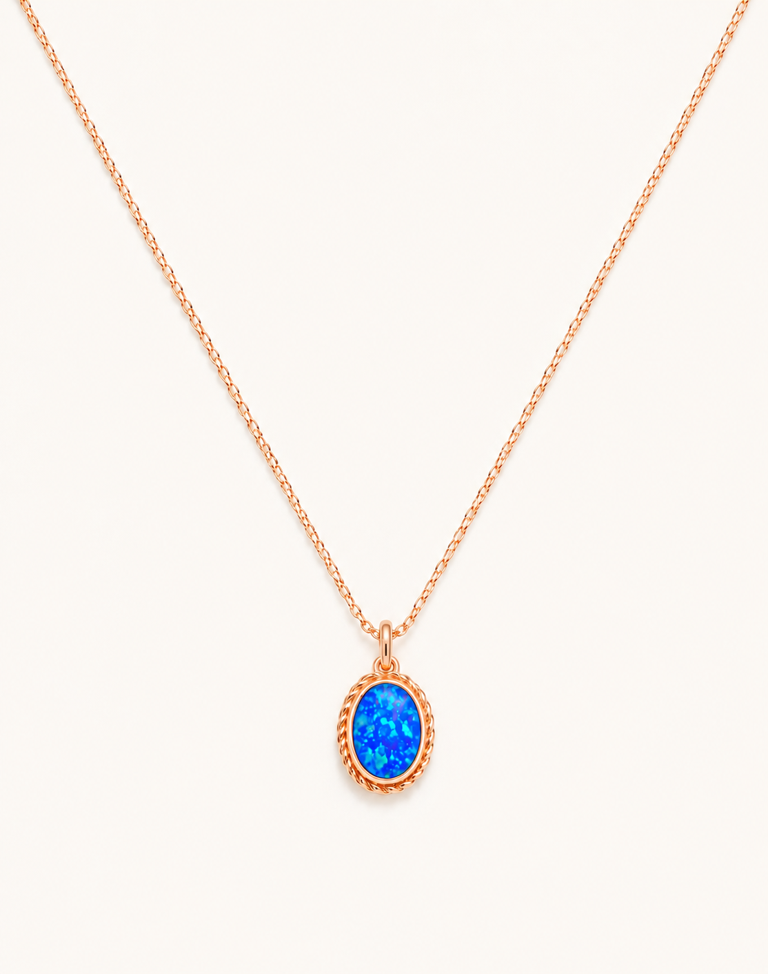 925 Ayar Mavi Opal Taşlı Oval Minimal Gümüş Kolye