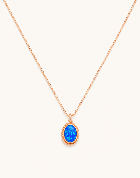 925 Ayar Mavi Opal Taşlı Oval Minimal Gümüş Kolye