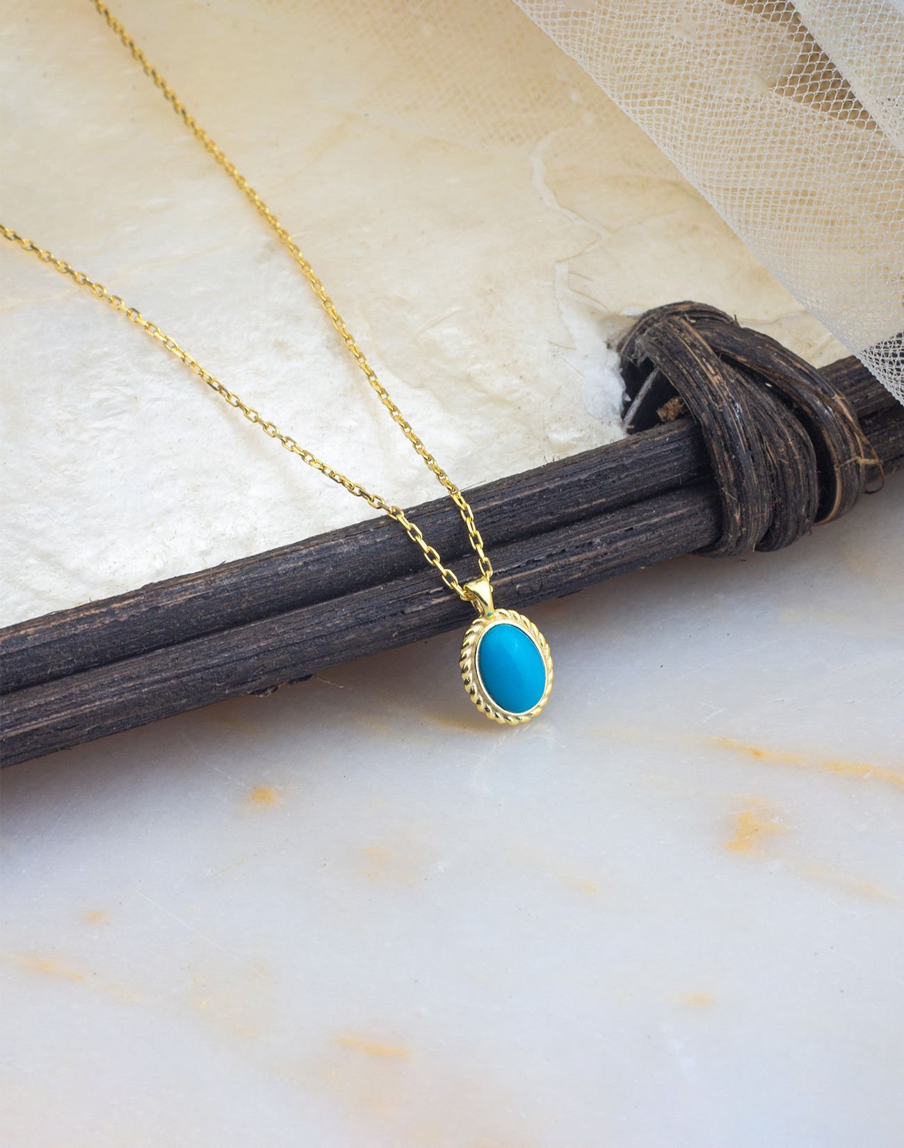 925 Ayar Firuze Taşlı Oval Minimal Gümüş Kolye