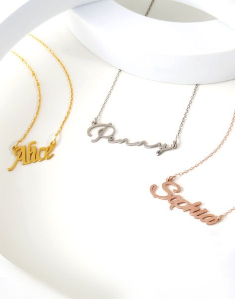 Kişiye Özel İsimli Gümüş Kolye Rodyum Kaplama