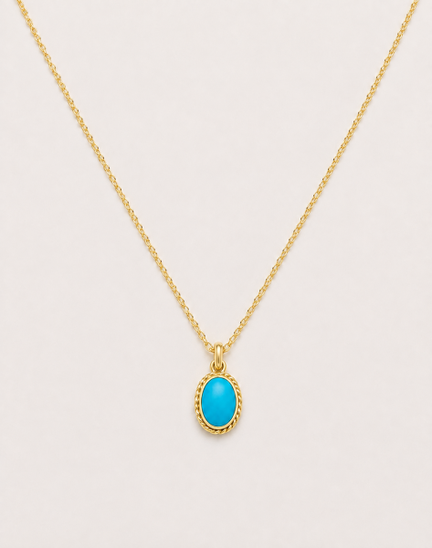 925 Ayar Firuze Taşlı Oval Minimal Gümüş Kolye